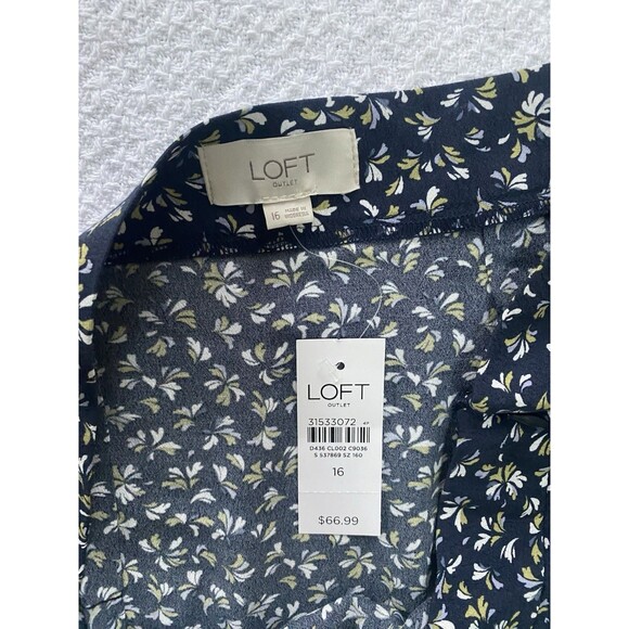 LOFT Outlet Floral Midi Skirt Navy Blue Yellow Green Size 16 NWT Flowy Boho - Picture 5 of 7